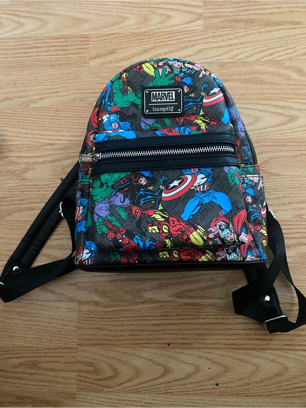 Loungefly Marvel Comic Print Mini Backpack — Black with Multicolor Accents